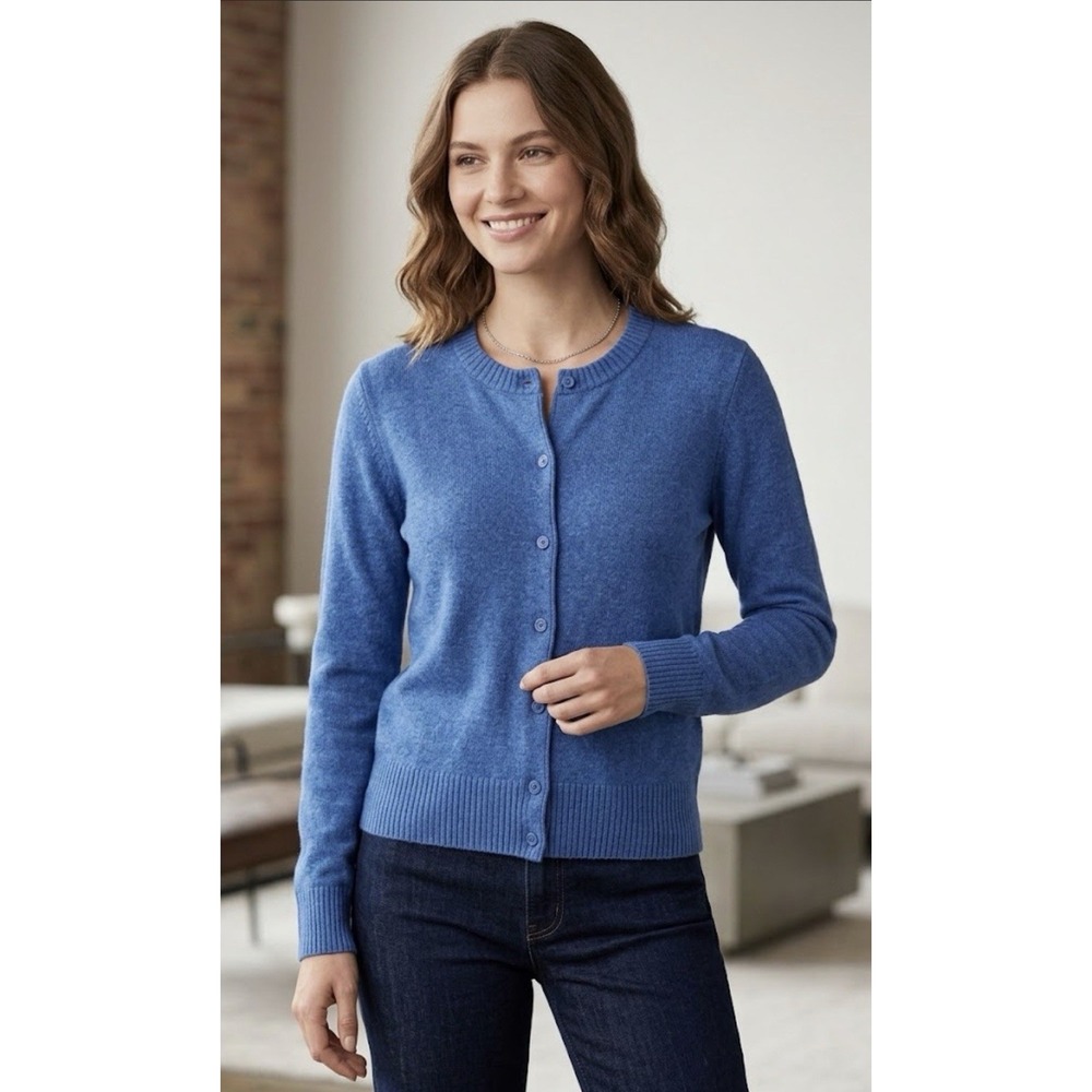 Calvin Klein Jeans Women's Crewneck Blue Sweater Wool Blend Cardigan Size Small
